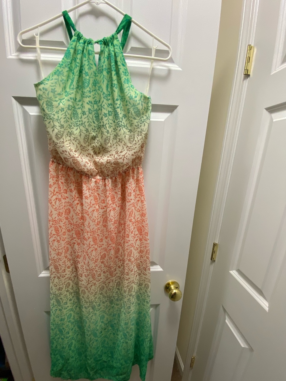 Old Navy Green and Coral Ombré Halter Maxi Dress small petite